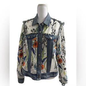 TRU LUXE JEAN VINTAGE EMBROIDERED FLORAL DENIM JACKET SIZE: M